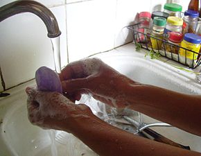 hand washing with bar soap